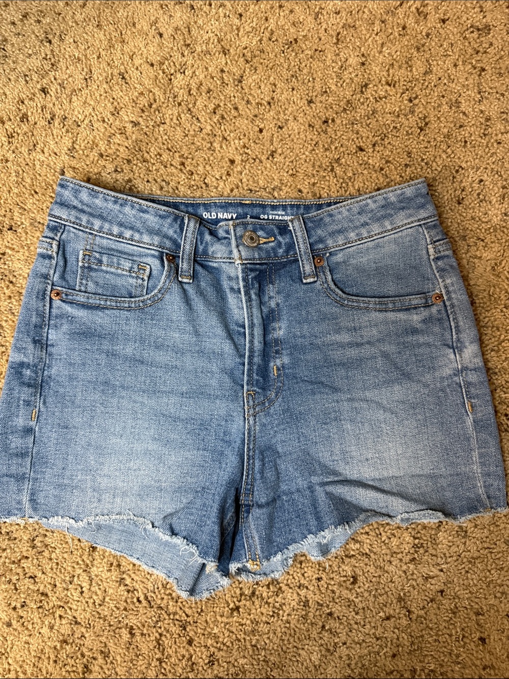 Old Navy Medium Blue Denim Frayed Hem OG Shorts High Rise